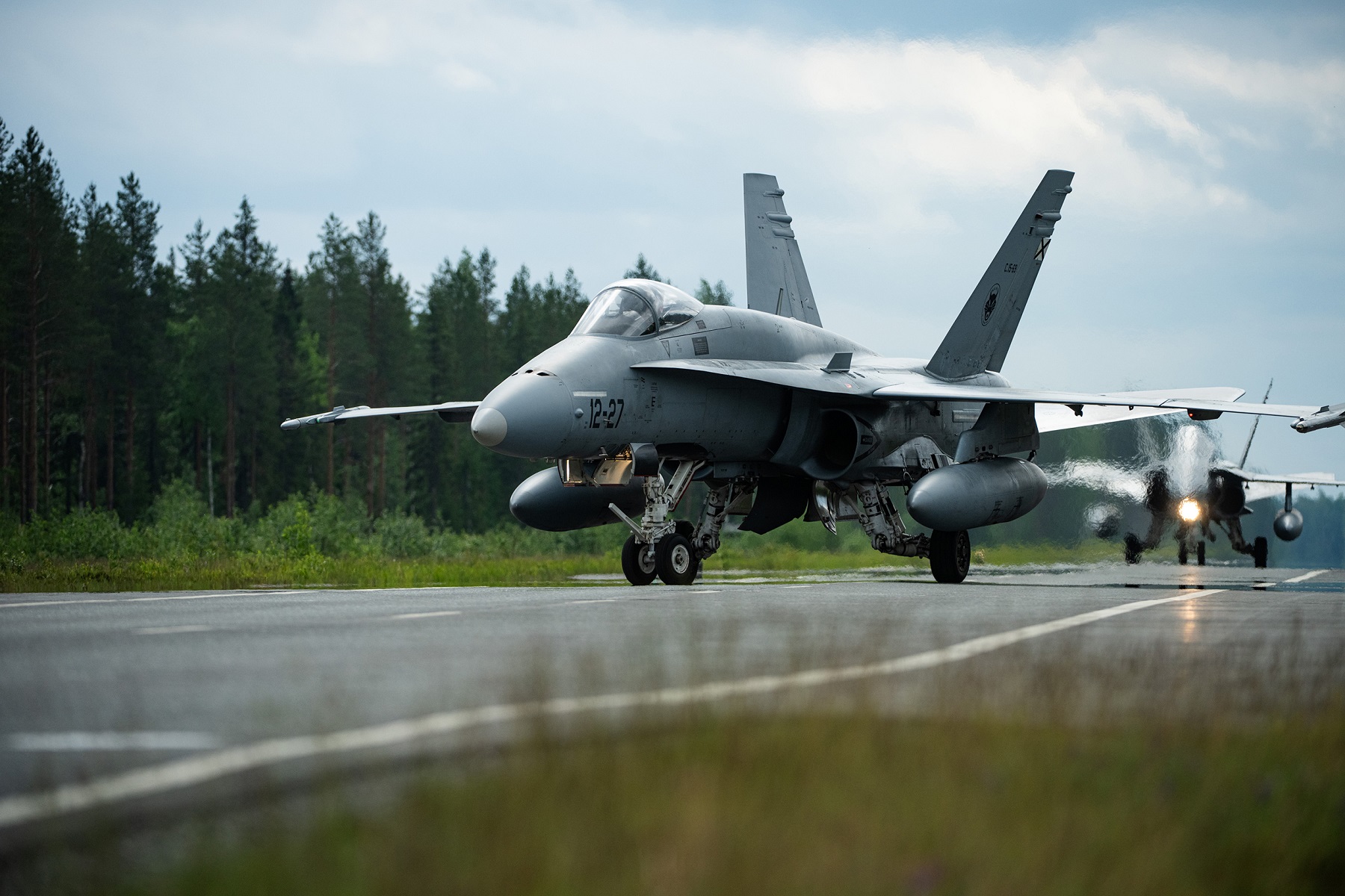 Spanish Air Force EF-18 Hornet fighter jets at Tervo highway strip