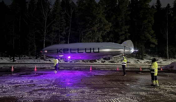 Unmanned airship ready to be lifted up in the air.